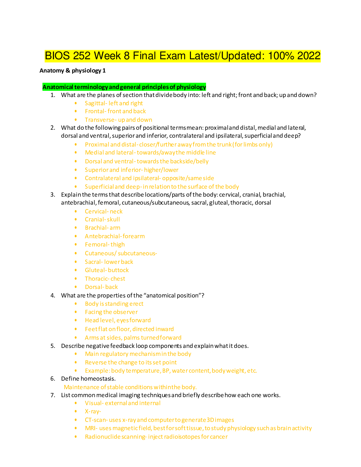 Preview image of BIOS 252 Week 8 Final Exam Latest/Updated: 100% 2022 document